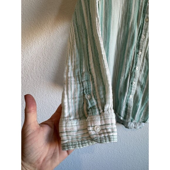 Time and Tru Women's Blue White Striped Button Down Shirt Cotton Long Sleeve M - Picture 4 of 10